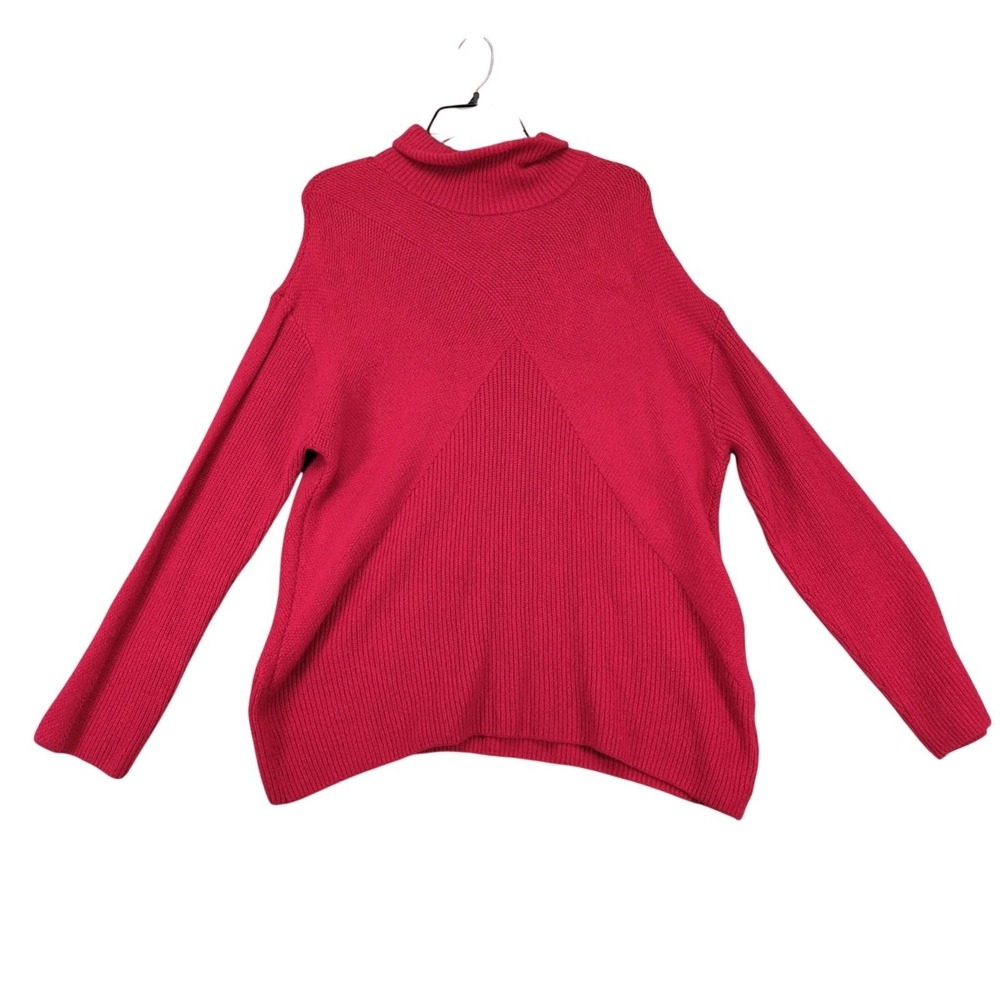 Talbots Red Turtleneck Tunic Sweater Womens XL Asymmetric Knit Wool Blend Cozy